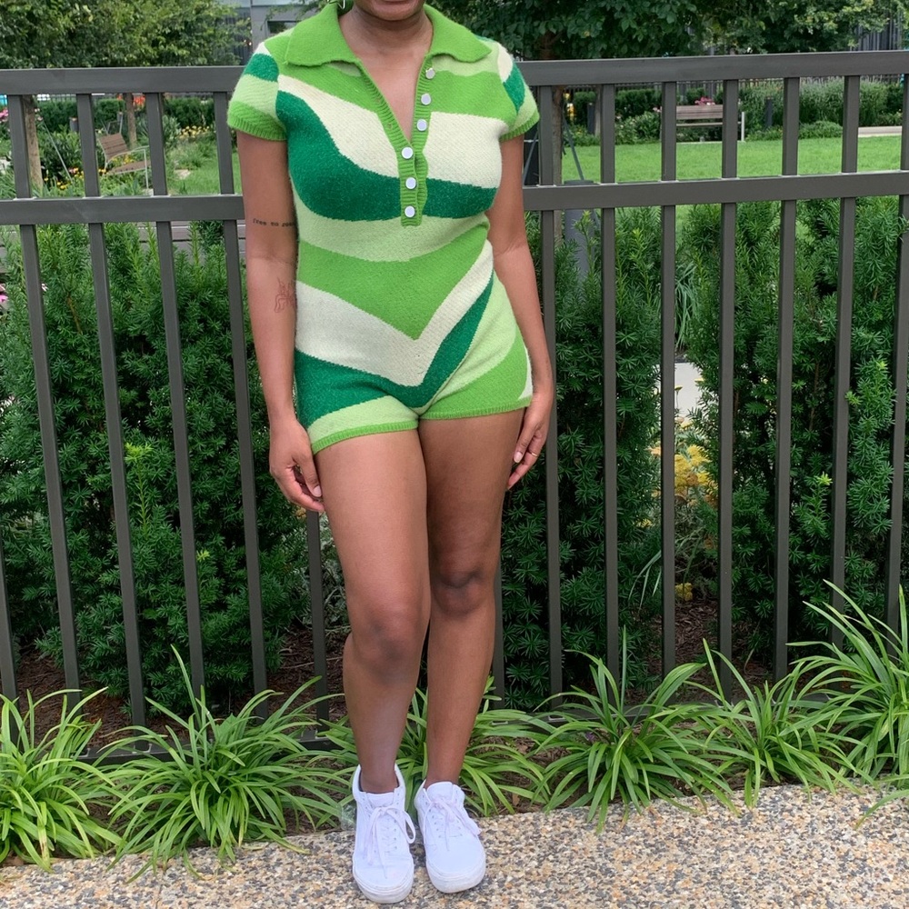 Green Striped One Piece